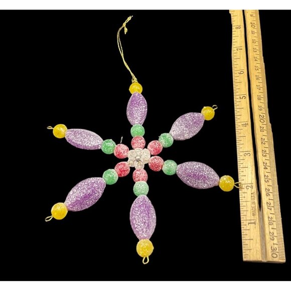 Vintage Handcrafted Sugar Gum Drop Beaded Snowflake 5.5" Christmas Ornament - Picture 3 of 3